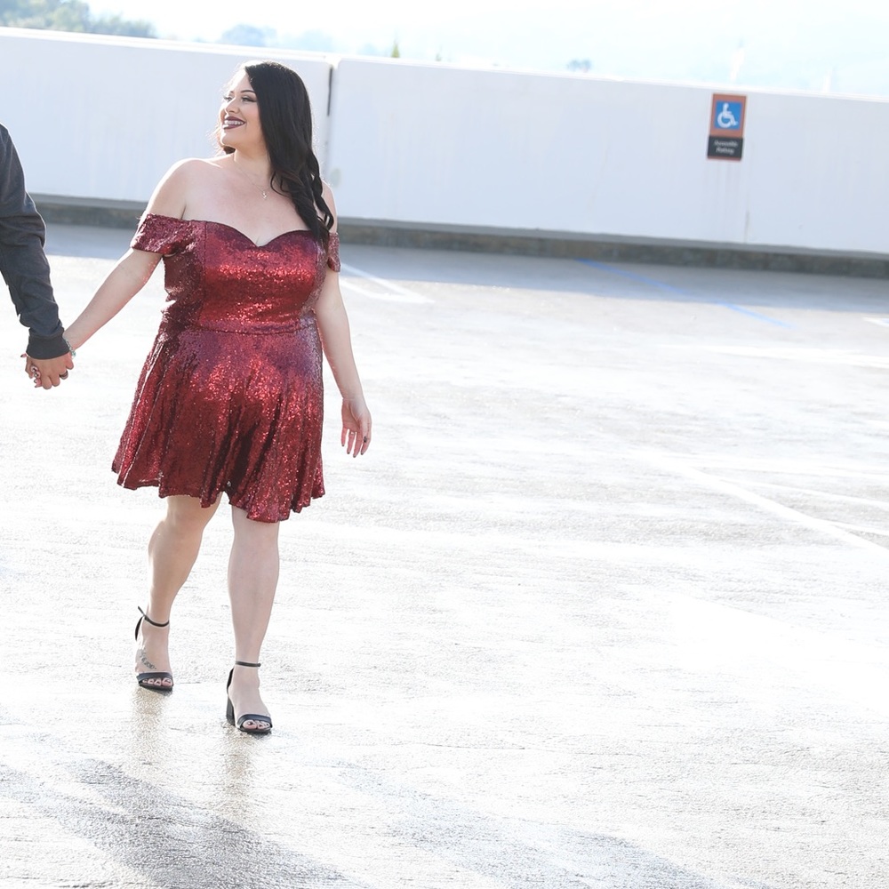 Burgundy off the shoulder sequin dress